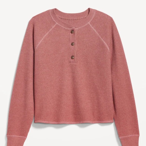 NWT OLD NAVY Waffle-Knit Henley Top Color: Dusty Pink - Picture 1 of 7